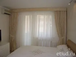 Бежевая тюль в спальне фото