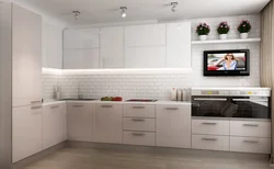 Дизайн кухни с белым телевизором