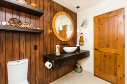 Wood on the wall in the bathroom interior