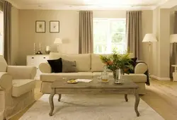 Living room interior with sand-colored sofa