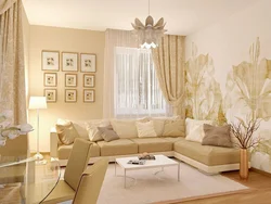 Living room interior with sand-colored sofa