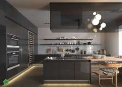 Black And Brown Kitchen Interior