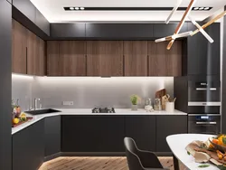 Black and brown kitchen interior