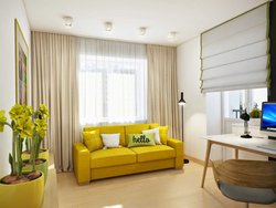 Yellow and white living room interior