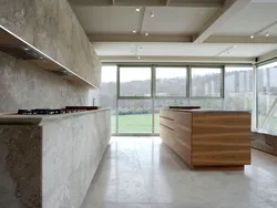 Travertine in the kitchen interior photo