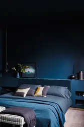Indigo color in the bedroom interior