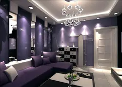 Living room interior in gray lilac color