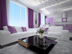 Living Room Interior In Gray Lilac Color