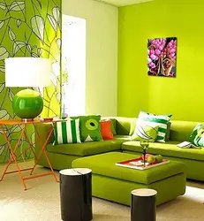 What color goes with light green in the bedroom interior