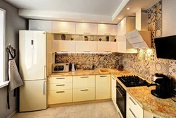 White kitchen beige refrigerator design