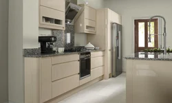 White kitchen beige refrigerator design