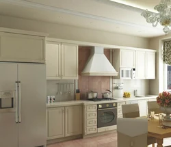 White Kitchen Beige Refrigerator Design