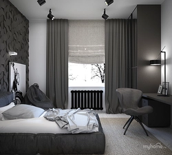 Дизайн Спальни В Серо Черном Цвете