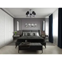 Дизайн спальни в серо черном цвете