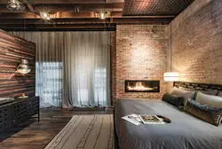 Bedroom design with wood and brick