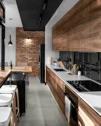 Dark kitchen with wood photo