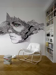 Design drawings in the apartment on the walls in