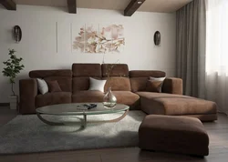 Кухня с коричневым диваном фото