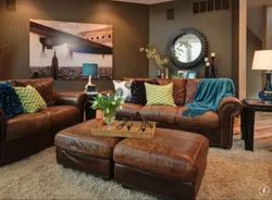 Kitchen with brown sofa photo