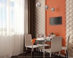Kitchen design with orange curtains