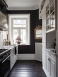 Black Windows In The Kitchen Interior Photo