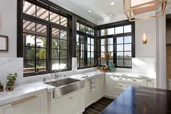 Black Windows In The Kitchen Interior Photo