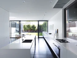 Black windows in the kitchen interior photo