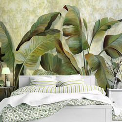 Photo wallpaper palm leaves in the bedroom interior