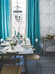 Kitchen Design With Mint Curtains