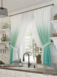 Kitchen design with mint curtains