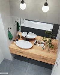 Bathtub design with wooden countertop