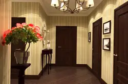 Hallway design with brown wallpaper