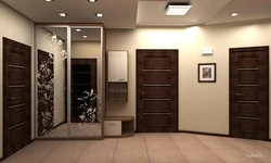 Hallway design with brown wallpaper