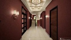 Hallway Design With Brown Wallpaper
