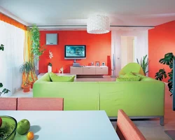 Orange green living room interior
