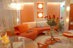 Orange green living room interior