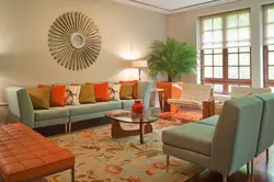 Оранжево зеленый интерьер гостиной