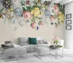 Дизайн гостиной с росписью стен
