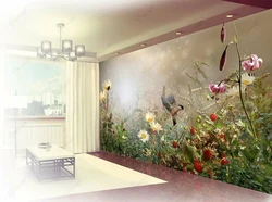 Дизайн гостиной с росписью стен