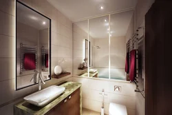 Үлкен айнасы бар ванна бөлмесінің дизайны