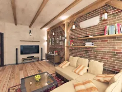 Living room design brick and wood