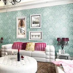 Wallpaper with damask in the living room interior