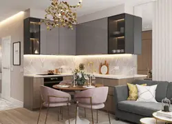 Дизайн кухни гостиной в пастельных тонах