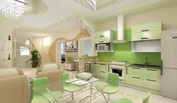 Зеленая Кухня Гостиная Дизайн Фото