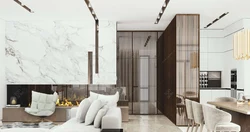 Living room design with marble and wood