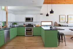 Emerald kitchen with wood photo