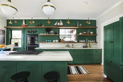 Emerald kitchen with wood photo