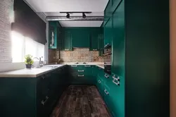 Emerald kitchen with wood photo