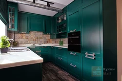 Emerald kitchen with wood photo