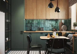 Emerald kitchen with wood photo